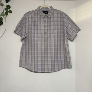 NWOT BEAMS PWA Linen Cotton Blend Shirt Short Sleeve Button Plaid Beach Japan
